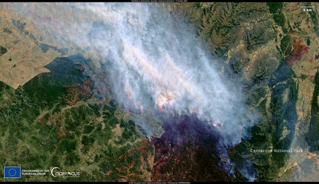 <p>Bushfire smoke seen from the space in Carnarvon National Park, Nandowrie QLD, Australia</p>